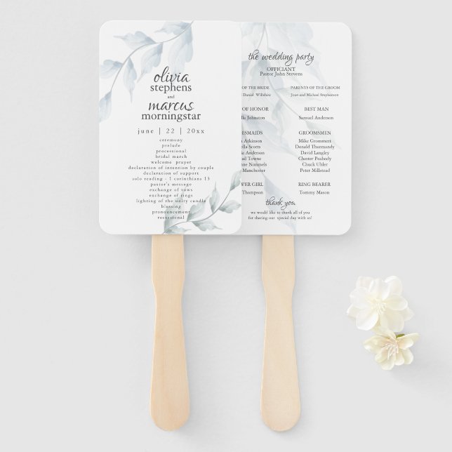 Éventail Aquarelle bleu Dusty Sage Floral (Devant et derrière)