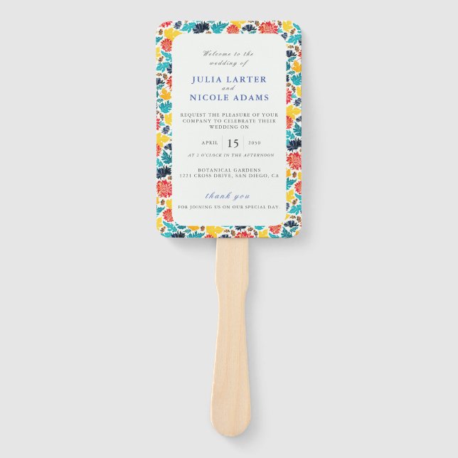 Éventail Aquarelle bleu naturel Jaune Mariage de tournesols (Devant)