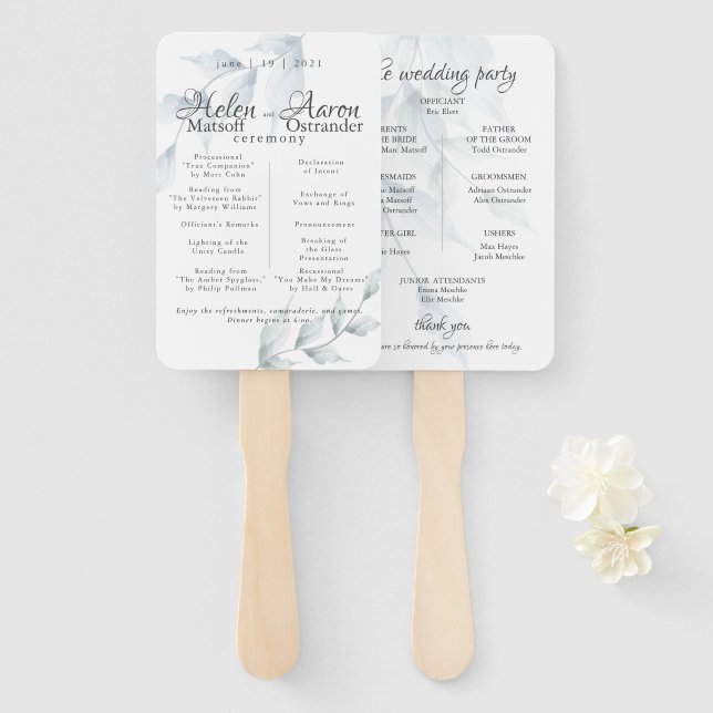 Éventail Aquarelle Bleu Poussiéreux Sauge Poussiéreuse Hele (Devant et derrière)