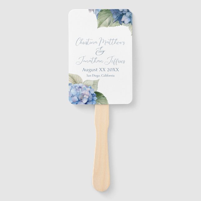 Éventail Aquarelle bleu romantique Hydrangea Fleurs (Devant)