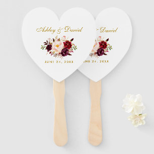 Éventail Aquarelle Bourgogne Floral Mariage H