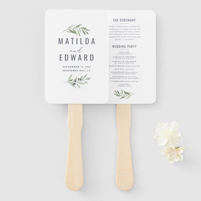 Éventail Aquarelle de branche d'olivier peint ventilateur d (Devant et derrière)