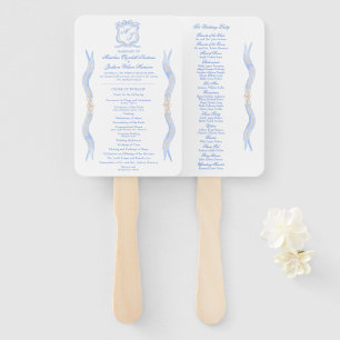 Éventail Aquarelle Designer Blue Monogram Crest Mariage