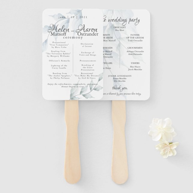 Éventail Aquarelle Dusty bleu Dusty Sage Helen (Devant et derrière)