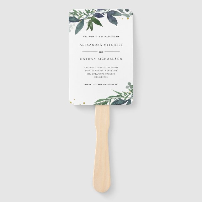 Éventail Aquarelle feuillue | Foliage Mariage (Devant)