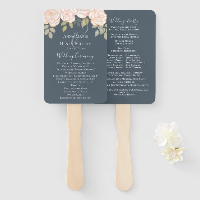 Éventail Aquarelle Floral Dusty Grey Programme de mariage (Devant et derrière)