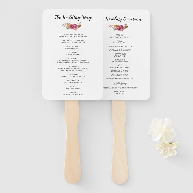 Éventail Aquarelle Flower Russe Pays Programme de Bohême (Devant et derrière)