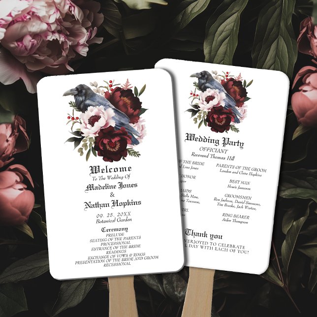 Éventail Aquarelle gothique romantique Corbeau Mariage flor (Créateur téléchargé)