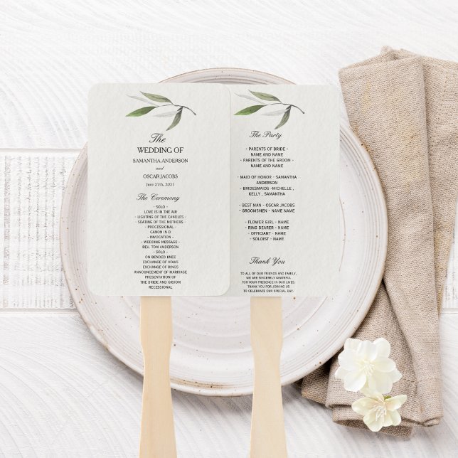 Éventail Aquarelle moderne Branche d'olive verte (Créateur téléchargé)