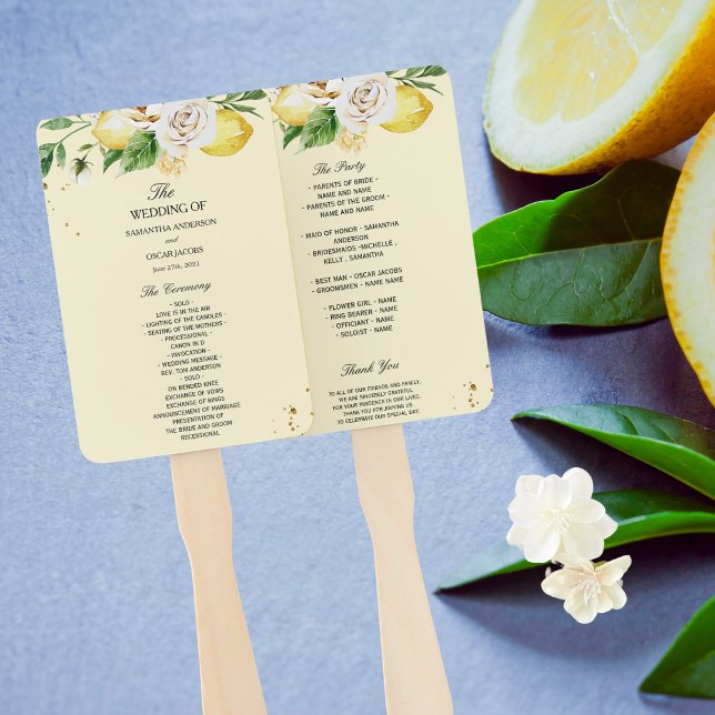 Éventail Aquarelle moderne Pastel Citrons jaunes & Feuille (Créateur téléchargé)