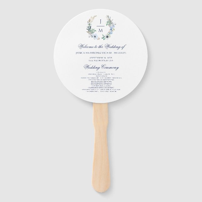 Éventail Aquarelle Monogramme Floral Wreath Simple Mariage (Devant)