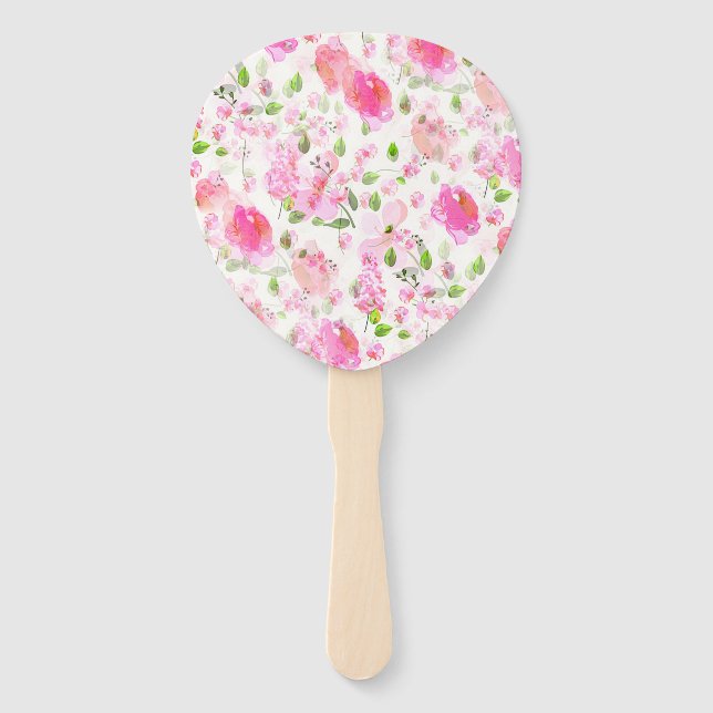 Éventail Aquarelle rose Motif de jardin Floral (Devant)