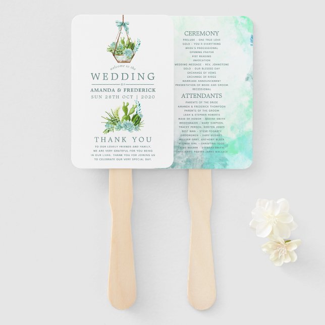 Éventail Aquarelle Terrarium en verre Mariage (Devant et derrière)