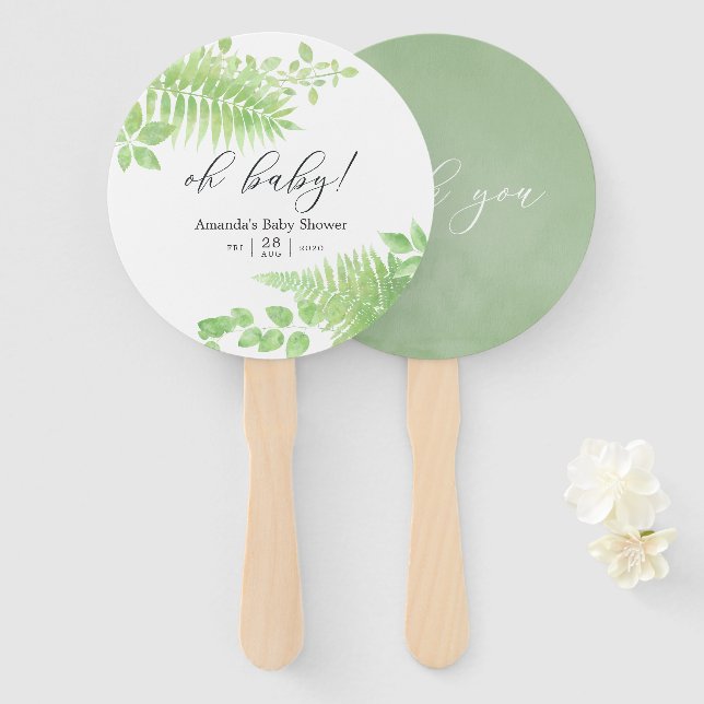 Éventail Aquarelle Verdure Foliage Baby shower Favoriser (Devant et derrière)