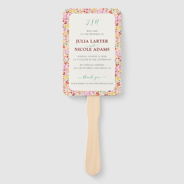 Éventail Aquarelles vives Fleurs de tulipe d'été Mariage (Devant)