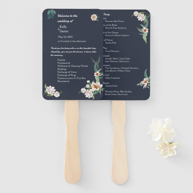 Éventail Arrière - plan de marine Retro Elegant blanc Flowe (Devant et derrière)