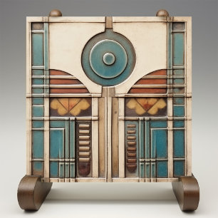 Éventail Art Déco et Carreaux Ceramique Teal Brun