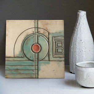Éventail Art Déco et Carreaux Ceramiques Teal Brun