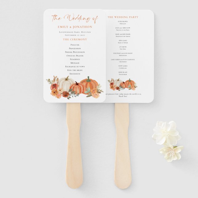 Éventail Automne Citrouille Florals Programme de mariage (Devant et derrière)