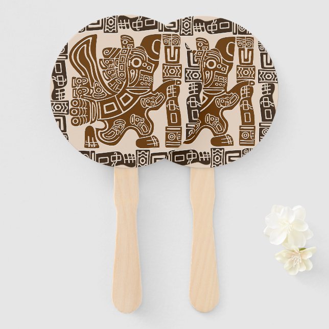 Éventail Aztec Eagle Guerrier Tribal Art antique (Devant et derrière)