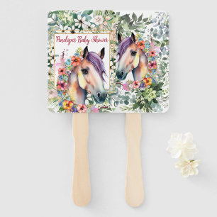 Éventail Baby Shower Cheval Floral Aquarelle