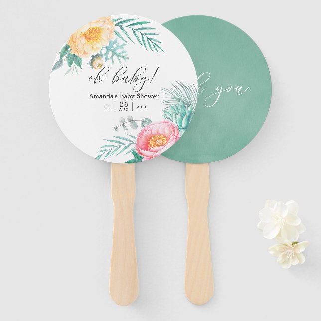 Éventail Baby Shower Floral Tropical Mint (Devant et derrière)