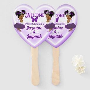 Éventail Baby shower jumeau Royal African Purple Princesses