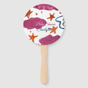 Éventail Baby shower nuages rose bleu ajouter nom aquarelle