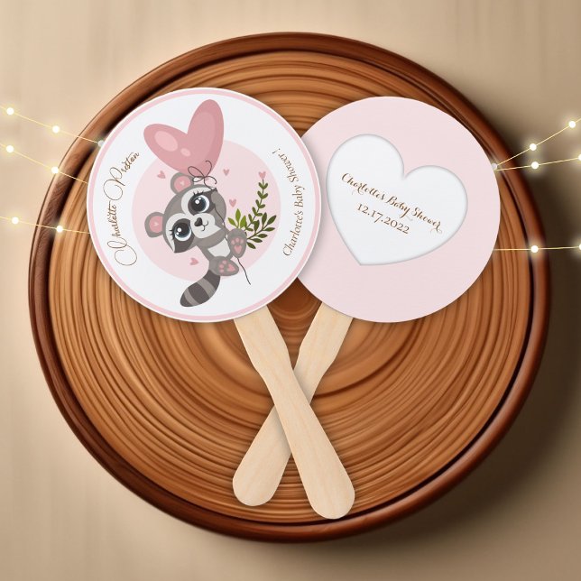 Éventail Baby shower raccoon minimaliste Cute (Minimalist Cute Raccoon Baby Shower Hand Fan)