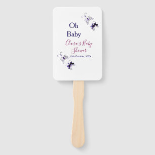 Éventail Baby shower rose papillon violet oh bébé moderne