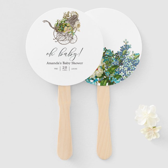 Éventail Baby shower vintage Floral pour bébé (Devant et derrière)
