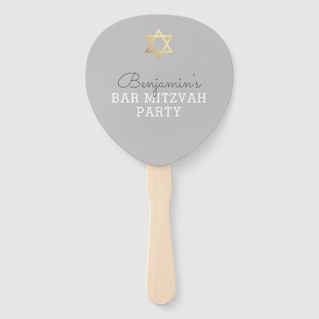 Éventail BAR MITZVAH INVITATION FAN or moderne étoile gris (Devant)