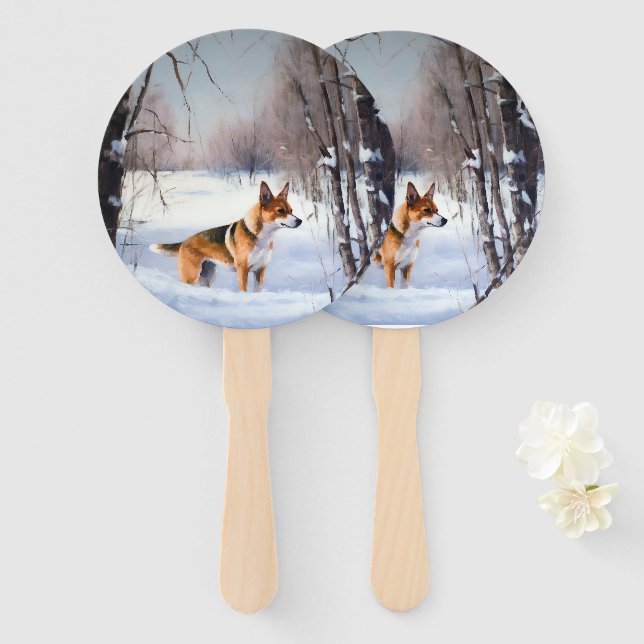 Éventail Basenji Qu'il neige Noël  (Devant et derrière)