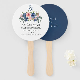 Éventail Batz-mitzvah à l'aquarelle navire et floral rose