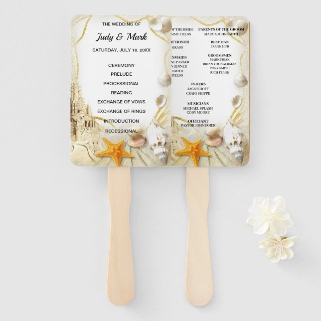 Éventail Beach Sand Castle Programme de mariage Ventilateur (Devant et derrière)