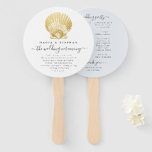 Éventail Beach Seashell Gold + Blue Wedding Programme
