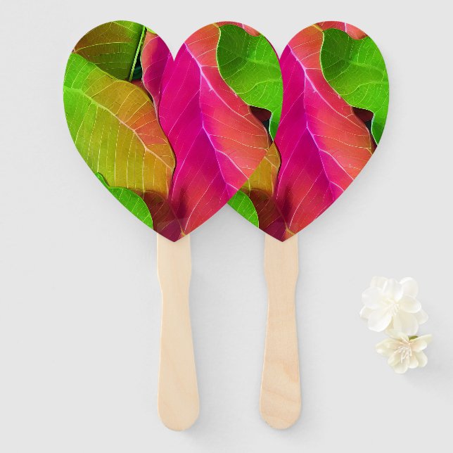 Éventail Beau Motif vert et rose (Devant et derrière)