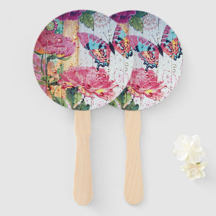 Éventail Beau papillon et fleurs