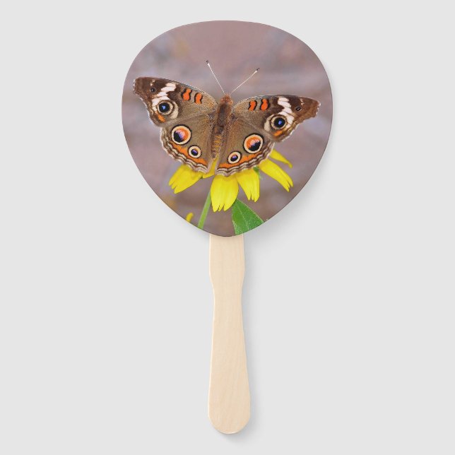 Éventail Beau papillon sur Fleur Jaune (Devant)