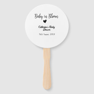 Éventail Bébé en fleurs baby shower simple cœur noir date