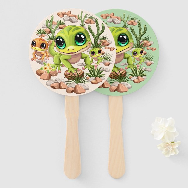 Éventail Bébé Geckos jote personnages de dessin (Devant et derrière)