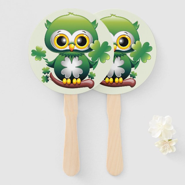 Éventail Bébé Hibou Mignon St Patrick Dessin Animé (Devant et derrière)