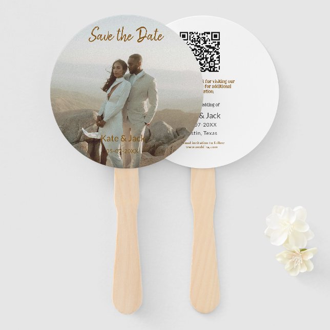 ÉVENTAIL BEIGE CLASSIQUE ÉLÉGANT COUPLE AJOUTER QR ENREGIST (Devant et derrière)