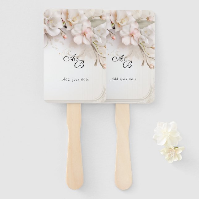 Éventail Belle Aquarelle rose blanche Fleurs (Devant et derrière)