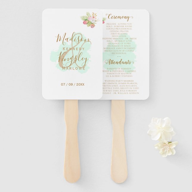 Éventail Belle Lime Green 💚 Botanique Boho Mariage (Devant et derrière)