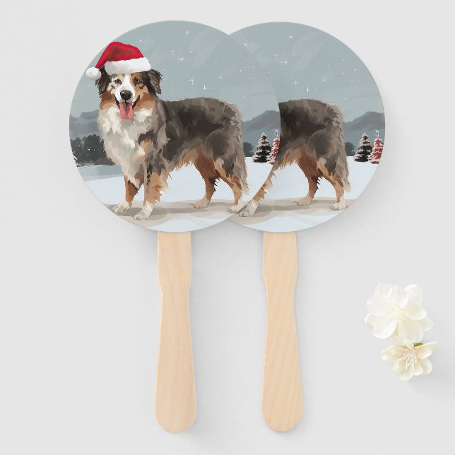 Éventail Berger Australien dans la neige de Noël (Devant et derrière)