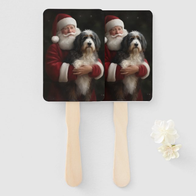 Éventail Bernedoodle avec le Père Noël Fête de Noël (Devant et derrière)