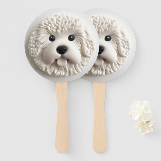 Éventail Bichon Frise Chien Inspiré 3D (Devant et derrière)