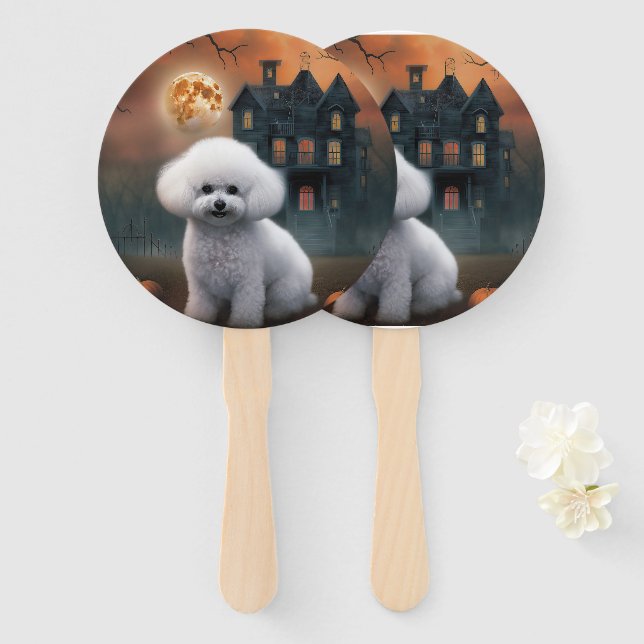 Éventail Bichon Frise Halloween Effrayant  (Devant et derrière)