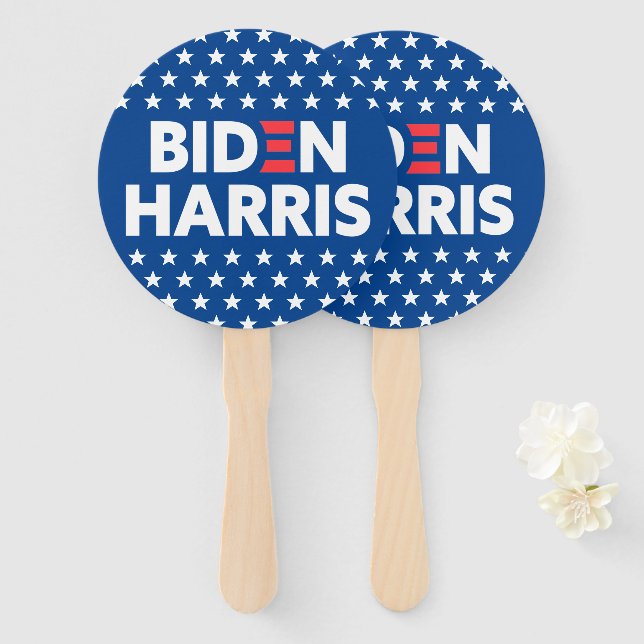 Éventail Biden / Harris White Stars Motif Blue (Devant et derrière)